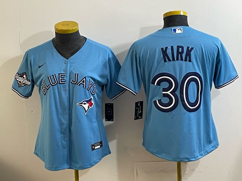 Women 2025 Nike Toronto Blue Jays #30 Kirk Light Blue Game MLB Jersey 03